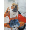 Poster Vespa V50 - Vrouw met sigaret