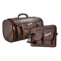 Set: bagagetas Classic 35 liter en klein praktisch tasje midden scooter, donkerbruin, kunstleer